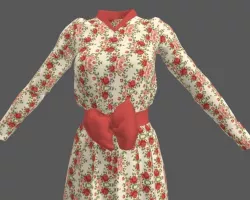 Stylish Designer Women Long Gown With Bow 3D model 3D model