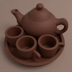 Traditional Tea Pot Set originally made of clay 3D model
