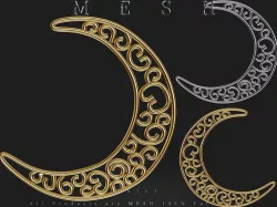 Wire Crescent Moon - Righg and Left Low-poly  3D model