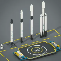 LowPoly Falcon 9 Falcon Heavy Spaceport Drone Barge Pack Low-poly  3D model