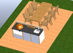 Outdoor Kitchen with Built in Weber, fridge and sink