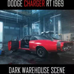 3D 1969 Dodge Charger in Dark Garage Environment Low-poly  3D model