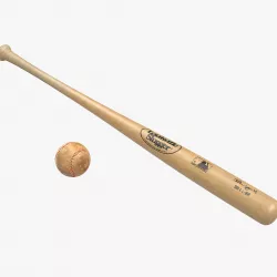 Baseball and Wooden Baseball Bat 3D model