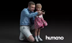 Humano Crouched man with a pointing girl 050102 3D model