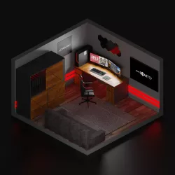 Realistic gamer room Low-poly  3D model