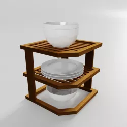 Small Corner Shelf with Dishes for the Kitchen 3D model