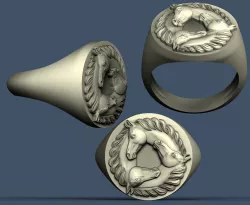 3d STL model a ring of three horse heads 3D model
