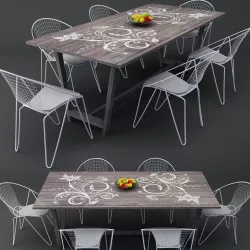 beautiful art wood dinning table chair  3D model
