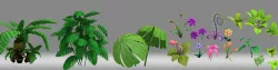 cartoon flower plant grass tree bushes leaf 3D model
