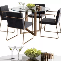 CB2 rouka chair with round dining table 3D model