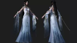 Chinese beauty Woman Female pretty girl lady Ancient clothing Low-poly  3D model