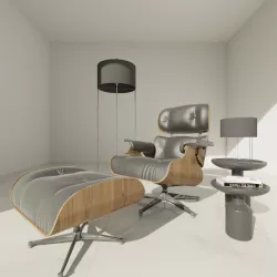  Eames Lounge Chair and Ottoman with lampshades 3D model