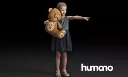 Humano Pointing girl with a taddy bear 0503 3D model