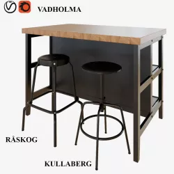 IKEA VADHOLMA kitchen table and stools 3D model