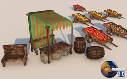 Medieval Market Stall Collection Pack 3D Model Low-poly  3D model