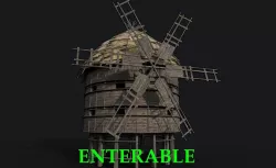 Medieval Wooden Silo Windmill - Enterable Low-poly  3D model