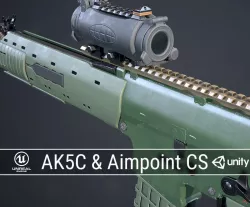 PBR Swedish Ak5C and Aimpoint CS Low-poly  3D model