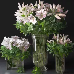 Pink lily vases bouquet arrangement 3D model