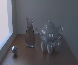 Teapot and mugs on the table Free 3D model