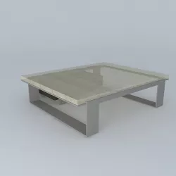 Cast Glass Sled Coffee Table with Leather and Wood Block Ottoman 3D model