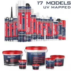 Collection of 17 industrial buckets tubes and cans 3D model