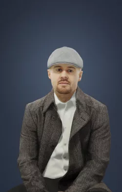 Mark A Sitting Man In A Winter Coat And A Newsboy Tweed Cap Low-poly  3D model