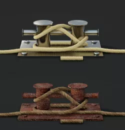 Mooring Sea Bollard with Rope Knot 2 3D model