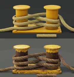 Mooring Sea Bollard with Rope Knot 3D model