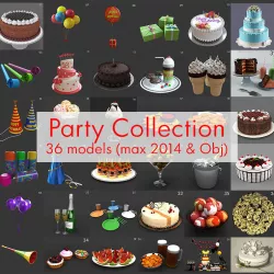 Party props and cake model collection 3D model