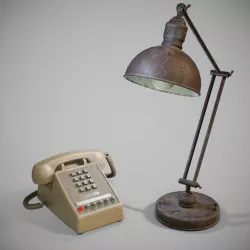 PBR Old Desk Lamp and Phone Low-poly  3D model