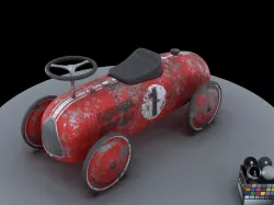Toy Metal Ride on Racing Car red aged dirt PBR Low-poly  3D model