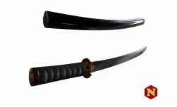 Wakizashi sword with scrabbard Low-poly  3D model