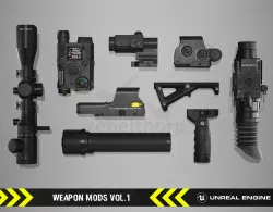 Weapon Mods Vol 1 - FPS Gun Attachments for Unreal Engine Low-poly  3D model
