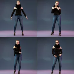 4 Big Black Scarf Girls in Jeans 3D Model Collection