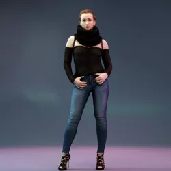 Big Scarf Girl in Jeans and Leather Backpack Posing Low-poly  3D model