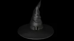 Black leather witch hat with removable strap Low-poly  3D model