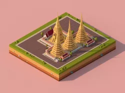 Cartoon Lowpoly Wat Pho Buddhist Temple Low-poly  3D model