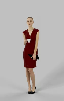 Elegant Woman Barbara Standing Holding A Tea Cup In One Hand Low-poly  3D model