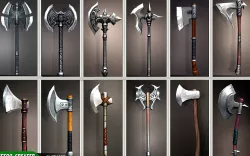 Fantasy Axe Collection Pack Low-Poly 3D Model 
