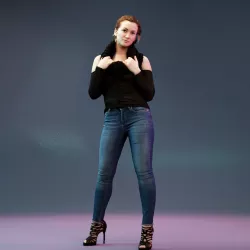 Girl holding Big Scarf in Jeans and Heels Low-poly  3D model