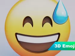 Grinning Face With Sweat 3D Emoji Low-poly  3D model