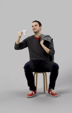 Jack A Casual Sitting Man on a Stool Holding A Cup Of Tea Low-poly  3D model