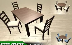 Kitchen Dining table set low poly 3d model Low-poly  3D model