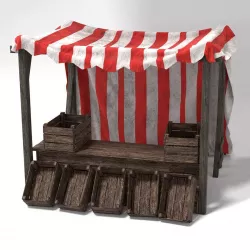  Medieval Market Stall Tent Red and White 3D Model with Crates Low-poly  3D model