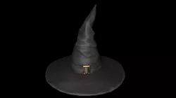 Old Black leather witch hat with removable strap Low-poly  3D model