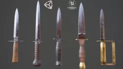 WWI WWII Knife Collection Low-poly  3D model