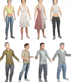 8x Man and woman cloth simulation conversation loop animated 3D Model Collection