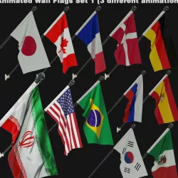 Animated Flags Set Low-poly  3D model