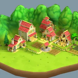 Cartoon Village Low-poly  3D model