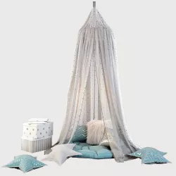Children canopy and decor in gray-blue tones 3D model